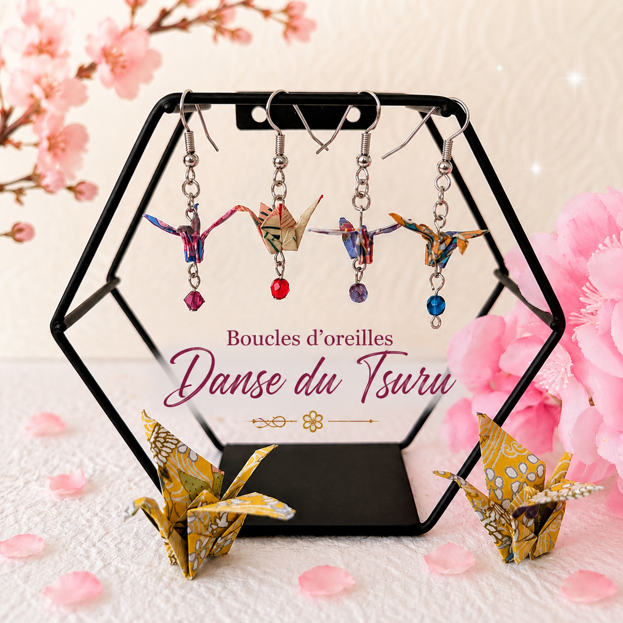 Boucles d'oreilles Origami Danse du Tsuru – 4 déclinaisons - Collection Les Origami Japonais - Par Sakura Créations