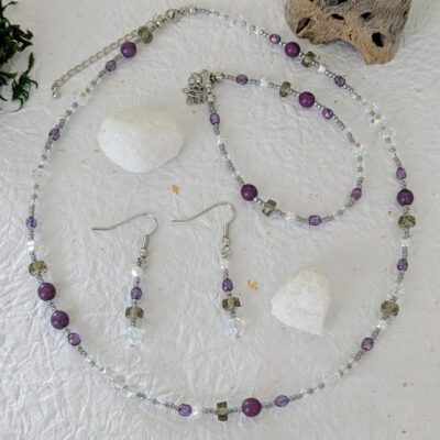 Parure Complète Rivière de Kiso (Collier, Bracelet, Boucles d'oreilles) - Collection Rivières Enchantées - Par Sakura Créations