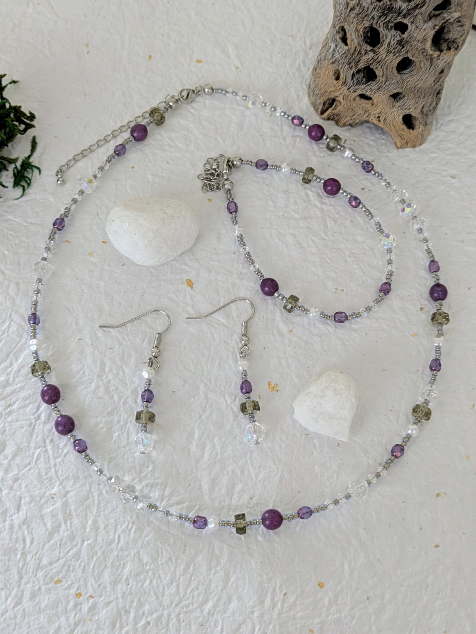 Parure Complète Rivière de Kiso (Collier, Bracelet, Boucles d'oreilles) - Collection Rivières Enchantées - Par Sakura Créations