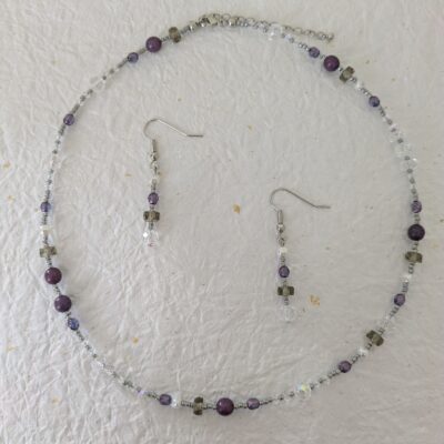 Parure Rivière de Kiso (Collier Cascade de Kiso et Boucles d'Oreilles Lumières de Kiso - Violet) - Collection Rivières Enchantées - Par Sakura Créations
