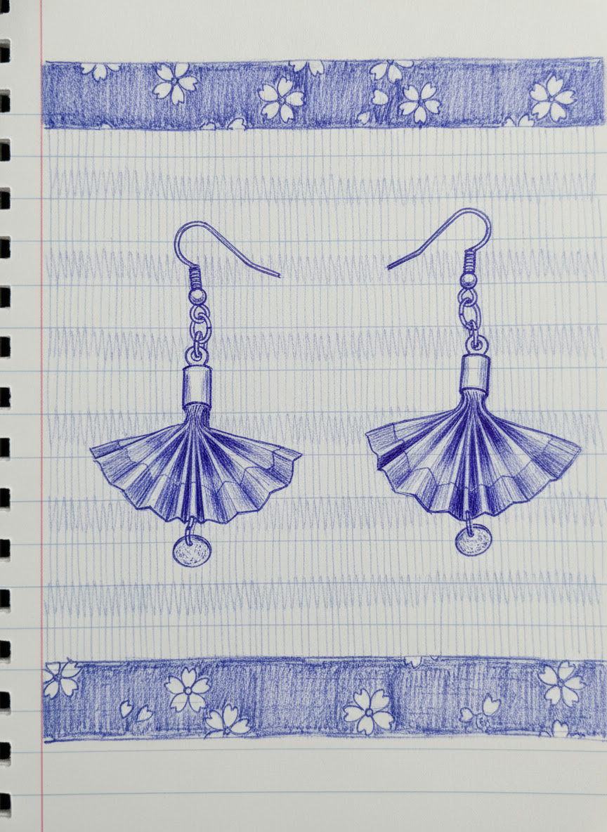 Boucles d'oreilles Origami Éventail Ondoyant – Jeux d’Éventails- Collection Les Origami Japonais - Par Sakura Créations