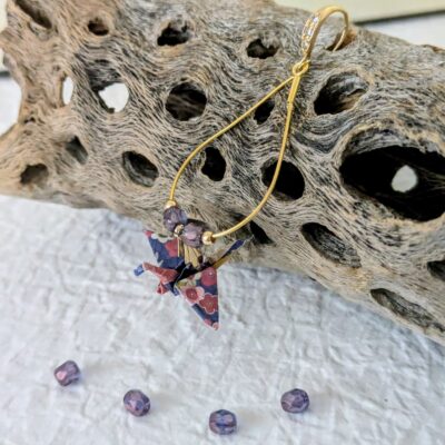 Boucles d'oreilles Origami Hokkaido no Tsuru - Fleurs Impériales - Collection Les Origami Japonais - Par Atelier Sakura
