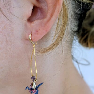Boucles d'oreilles Origami Hokkaido no Tsuru - Fleurs Impériales - Collection Les Origami Japonais - Par Atelier Sakura