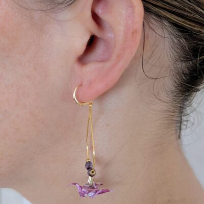 Boucles d'oreilles Origami Hokkaido no Tsuru - Hanami - Collection Les Origami Japonais - Par Atelier Sakura