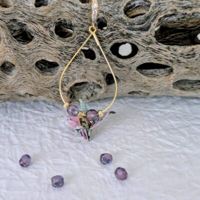 Boucles d'oreilles Origami Hokkaido no Tsuru – Jardin Fleuri - Collection Les Origami Japonais - Par Atelier Sakura