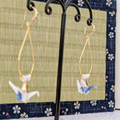 Boucles d'oreilles Origami Hokkaido no Tsuru – Neige & Eau - Collection Les Origami Japonais - Par Atelier Sakura