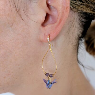 Boucles d'oreilles Origami Hokkaido no Tsuru – Soie Nocturne - Collection Les Origami Japonais - Par Atelier Sakura
