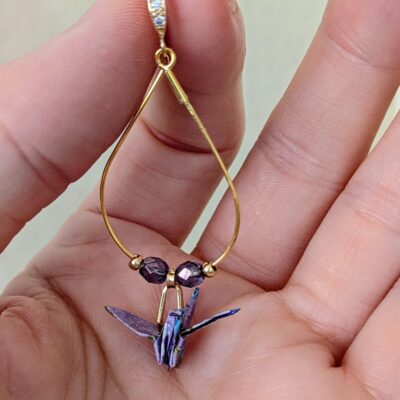 Boucles d'oreilles Origami Hokkaido no Tsuru – Soie Nocturne - Collection Les Origami Japonais - Par Atelier Sakura