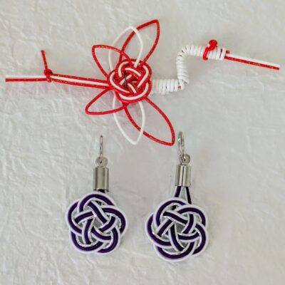 Boucles d'oreilles Umemusubi - Violet & Argenté - Collection Mizuhiki - Par Sakura Créations