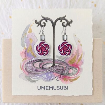 Boucles d'oreilles Umemusubi - Violet & Rose Fuchsia - Collection Mizuhiki - Par Sakura Créations