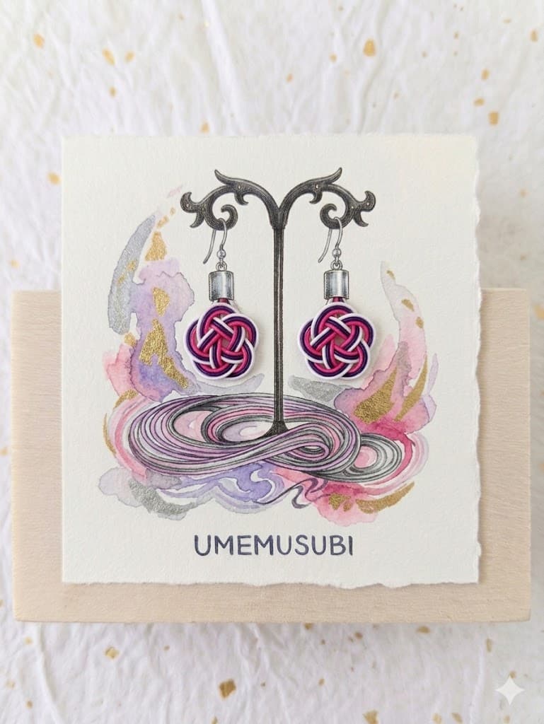 Boucles d'oreilles Umemusubi - Violet & Rose Fuchsia - Collection Mizuhiki - Par Sakura Créations