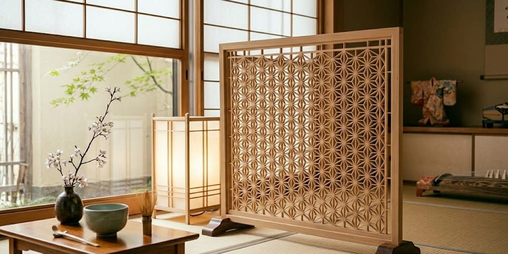 Intérieur japonais avec panneaux en kumiko