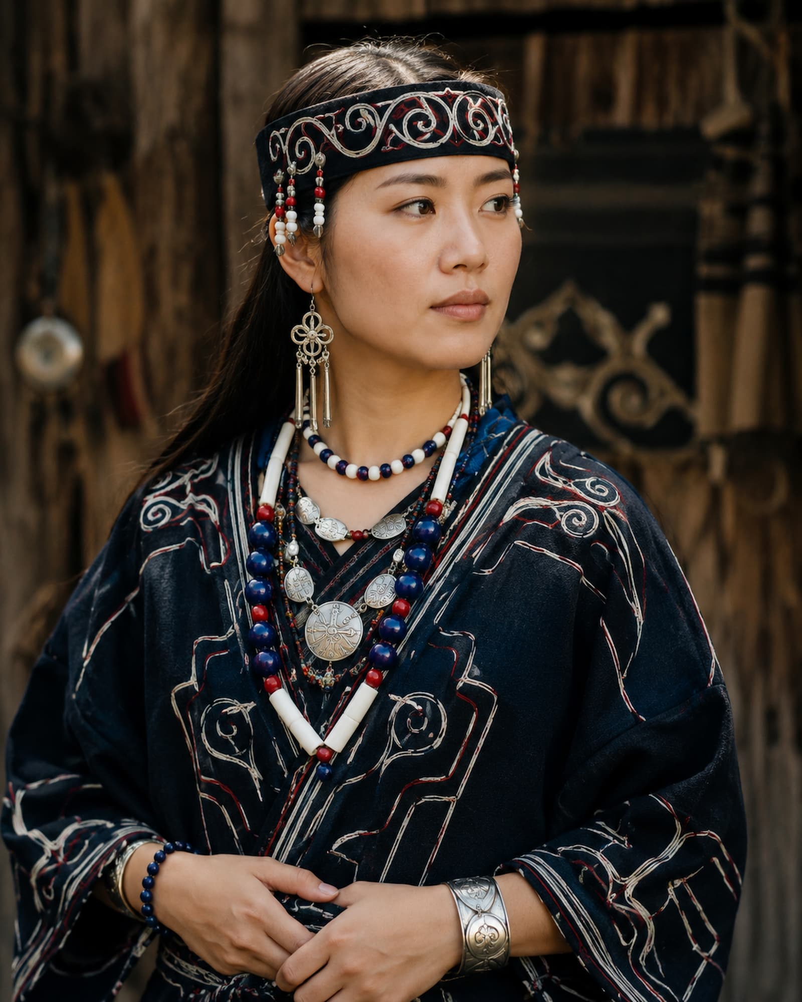 Femme Aïnou en tenue traditionnelle