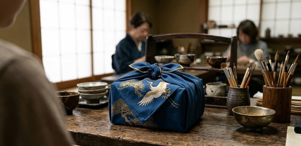 Cadeau emballé dans un furoshiki japonais