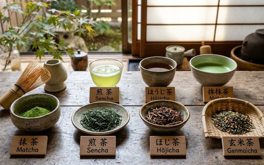 Différentes variétés de thés japonais