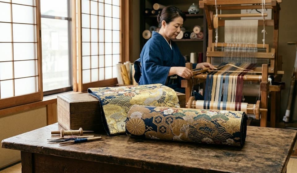 Tissage d'un obi en soie