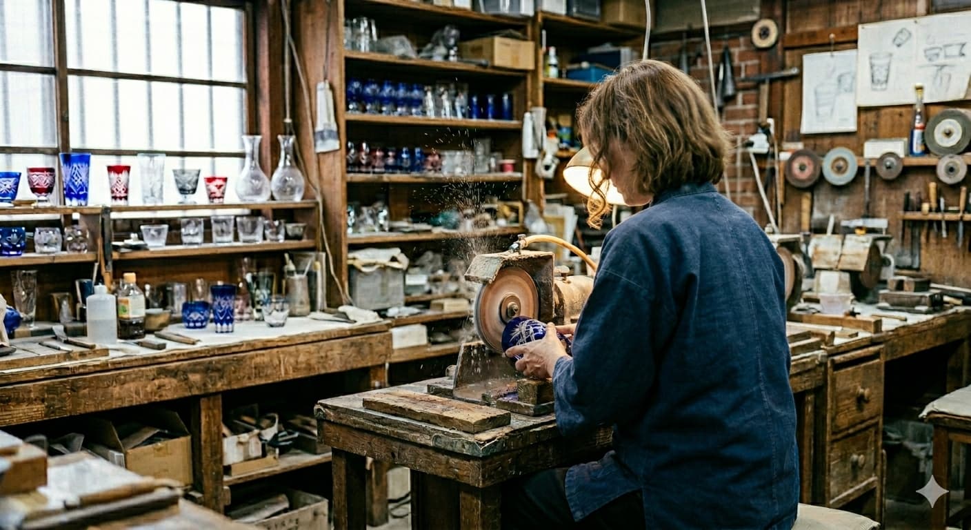 Atelier d'initiation à l'Edo Kiriko à Tokyo