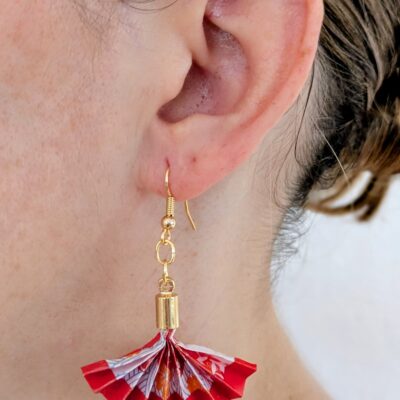 Boucles d'oreilles Origami Éventail Japonais – Brise Printanière - Collection Les Origami Japonais - Par Sakura Créations