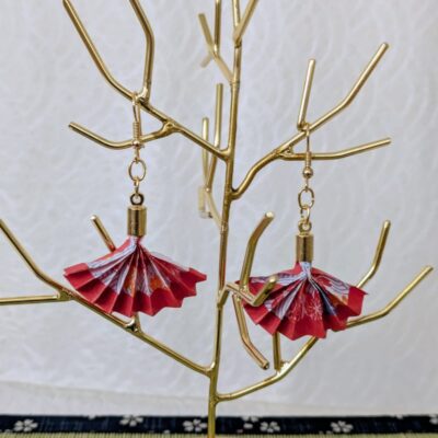 Boucles d'oreilles Origami Éventail Japonais – Brise Printanière - Collection Les Origami Japonais - Par Sakura Créations