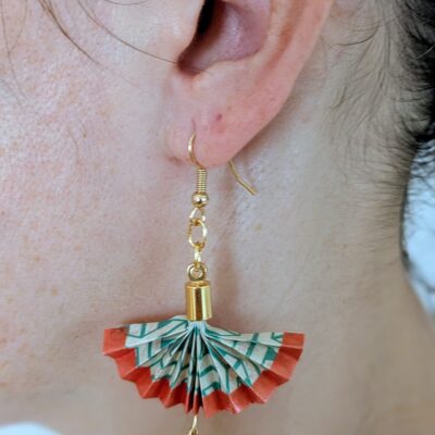 Boucles d'oreilles Origami Éventail Japonais – Éclat Végétal - Collection Les Origami Japonais - Par Sakura Créations
