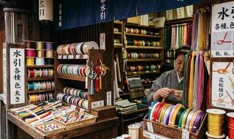 Cordons Mizuhiki dans une boutique à Kyoto