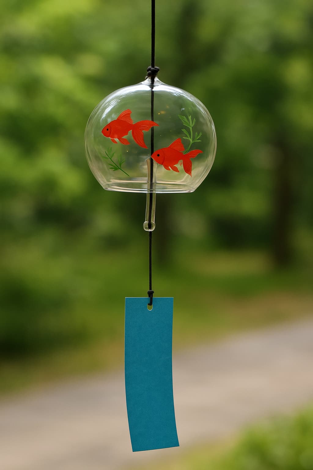 Une Edo-furin à motif de kingyo dans un parc japonais
