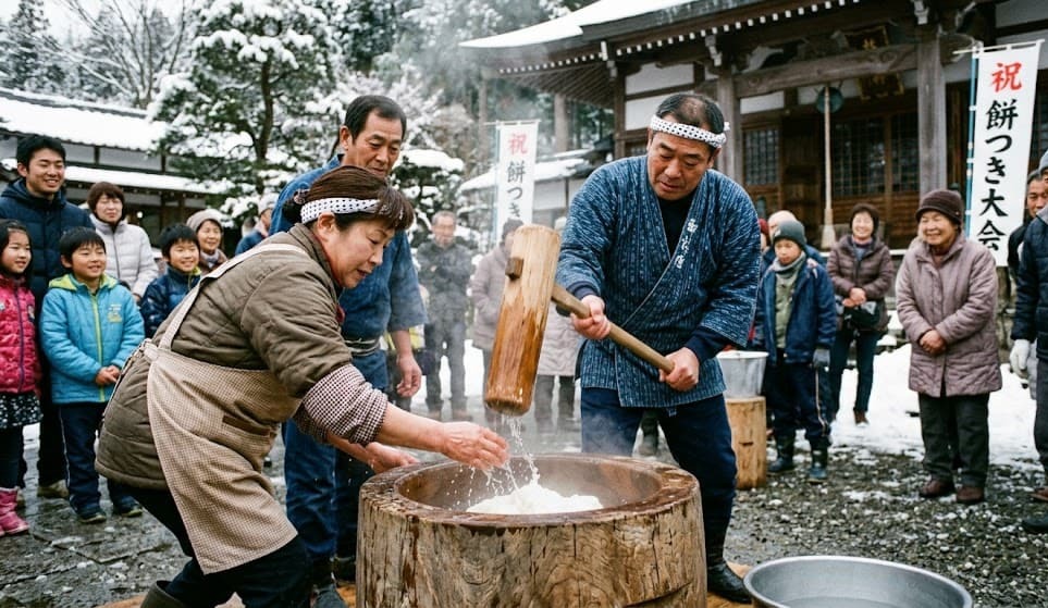 Préparation traditionnelle du mochi