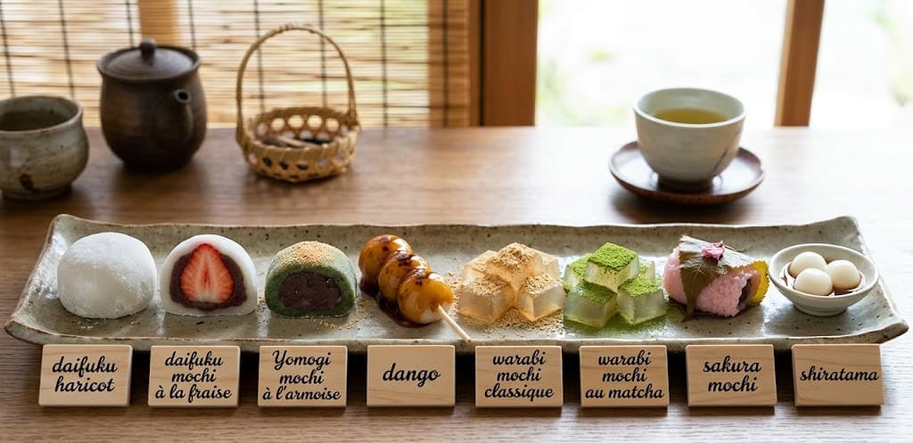 Présentation de différentes variétés de mochis japonais