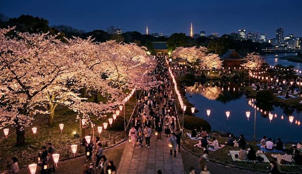 Le Yozakura : La promenade sous les cerisiers en fleurs éclairés de nuit