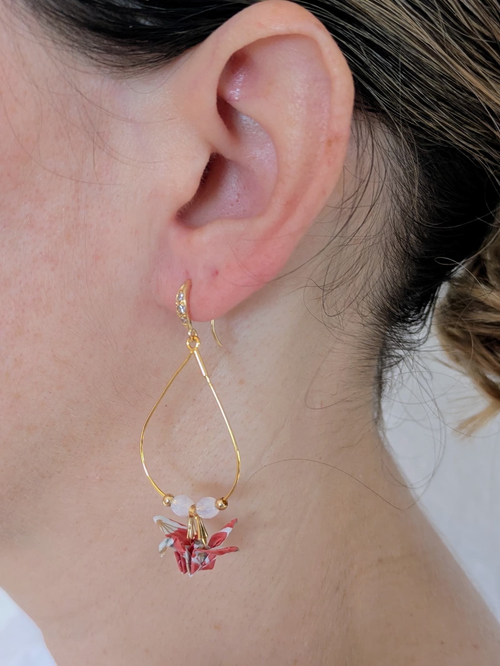 Boucle d'oreille origami Hokkaido no Tsuru - Kimono Impérial
