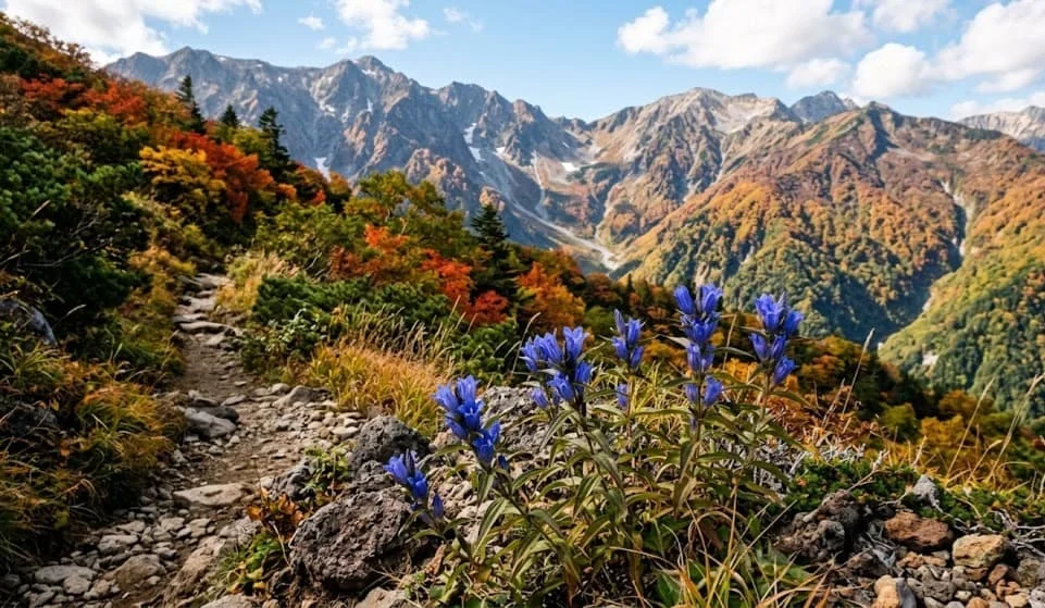 Gentianes japonaises violettes en automne