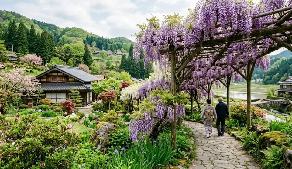 Glycines au printemps dans la campagne japonaise