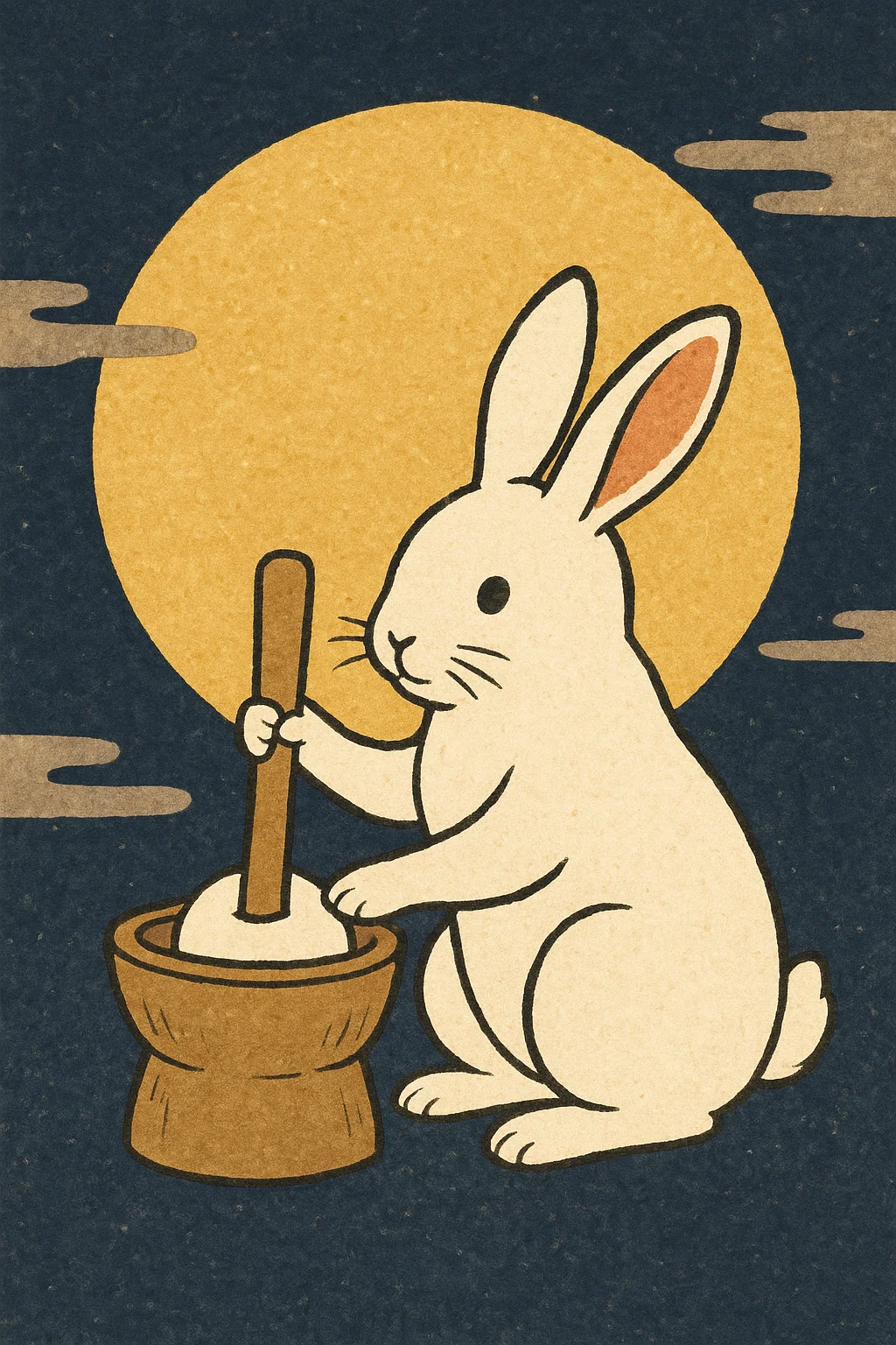 Illustration du lapin lunaire préparant des mochis